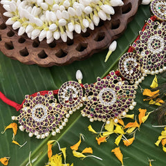 Vriksham Designer Peacock Grace & Floral Circle Precious Kemp Hipbelt-Pearl-Red Green & White-G20492