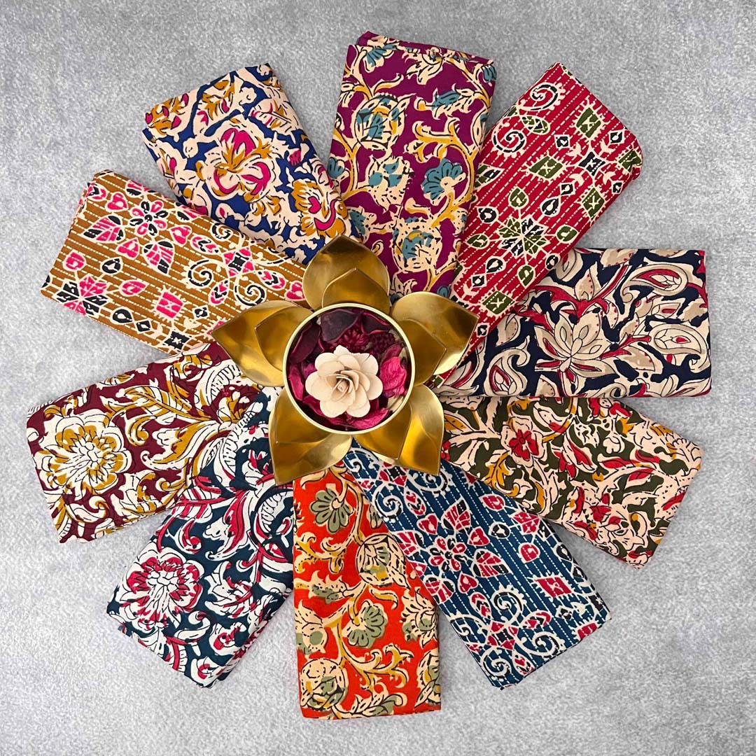 Vriksham Hand-Block Ajrakh Printed Cotton Fabric Floral & Geometric Patterns Blouse Bits-Set Of 10-VS5044