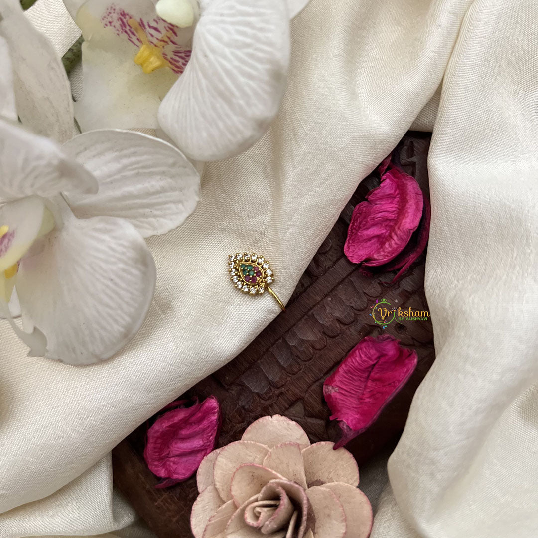 Vriksham Designer Leaf Style Red White & Green Stone Press Naths/Nose Pin-G19798