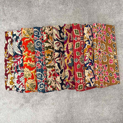 Vriksham Hand-Block Ajrakh Printed Cotton Fabric Floral & Geometric Patterns Blouse Bits-Set Of 10-VS5044