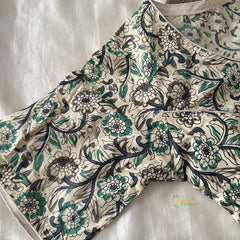 Premium Kalamkari Readymade Blouse -Kalamkari Print -Cream Grey Green-VS3800