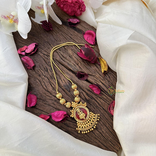 Gold Look Alike Pendant Lakshmi Neckpiece-Red-G15313