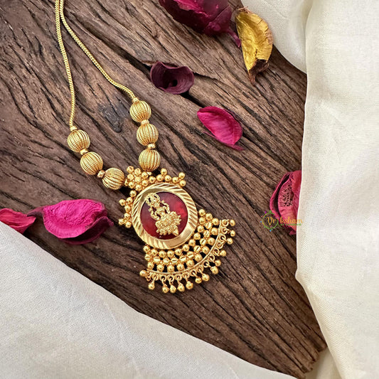 Gold Look Alike Pendant Lakshmi Neckpiece-Red-G15313