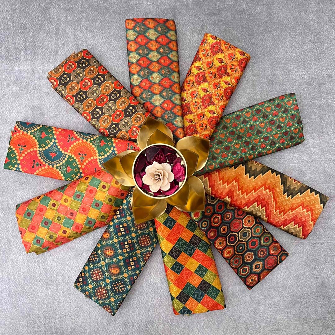 Vriksham KitKat  Printed Cotton Fabric Floral & Geometric Patterns Blouse Bits-Set Of 10-VS5047