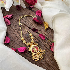 Gold Look Alike Pendant Lakshmi Neckpiece-Red-G15313