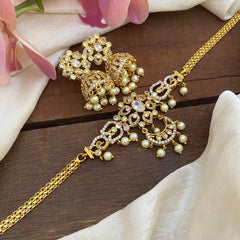 Elegant Floral White AD Stone Short Neckpiece-Pearl-G12855