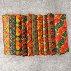 Vriksham KitKat  Printed Cotton Fabric Floral & Geometric Patterns Blouse Bits-Set Of 10-VS5047