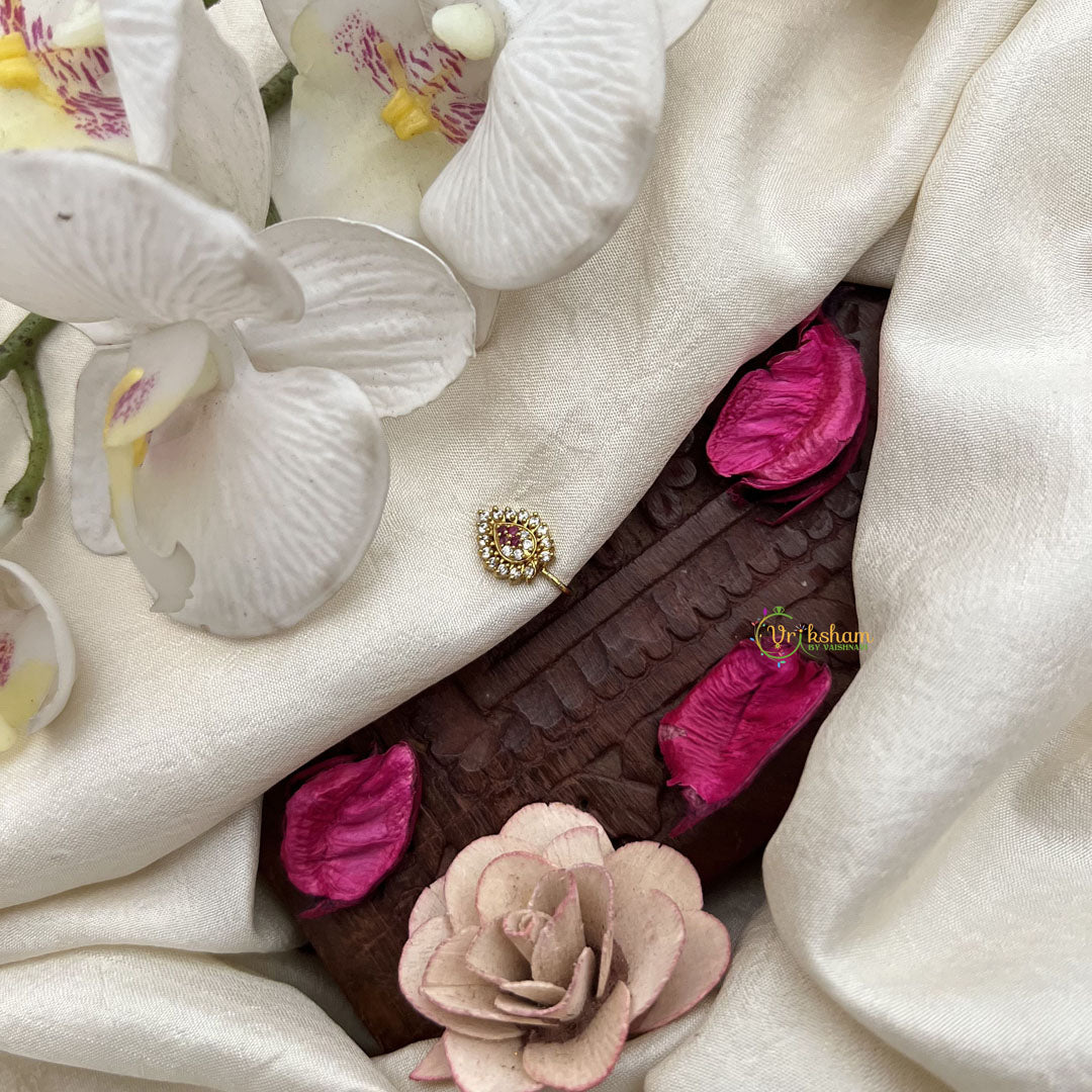 Vriksham Designer Leaf Style Red White Stone Press Naths/Nose Pin-G19799