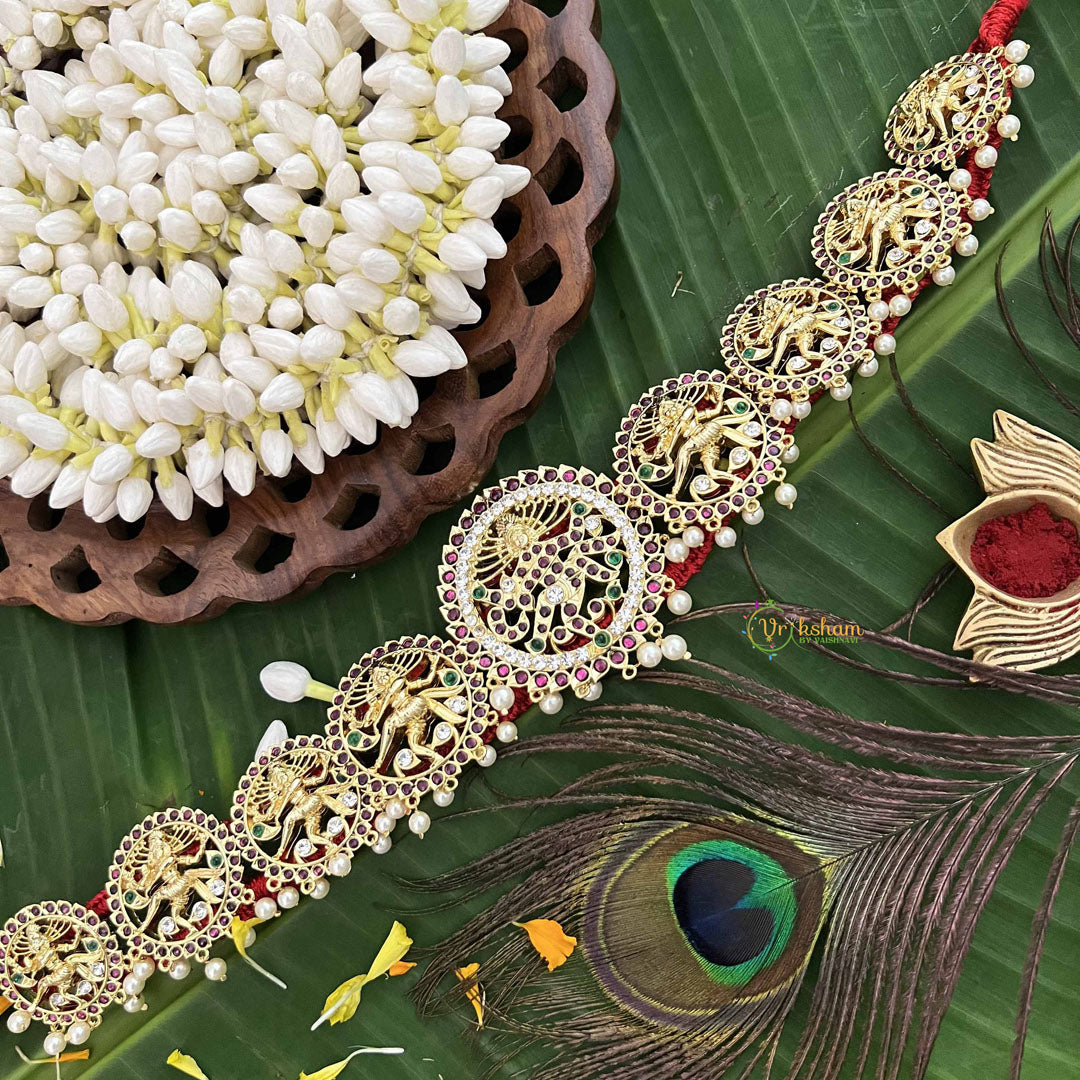 Vriksham Classic Precious Kemp Nataraja Hipbelt-Pearl-Red Green & White-G20490