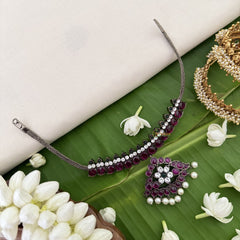 Vriksham Precious Kemp Black Polish Pendant Short Neckpiece-Red White-Pearl-G18540