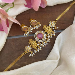 Premium Lakshmi Choker Neckpiece-Pastel Pink-Rice Pearls-G12817