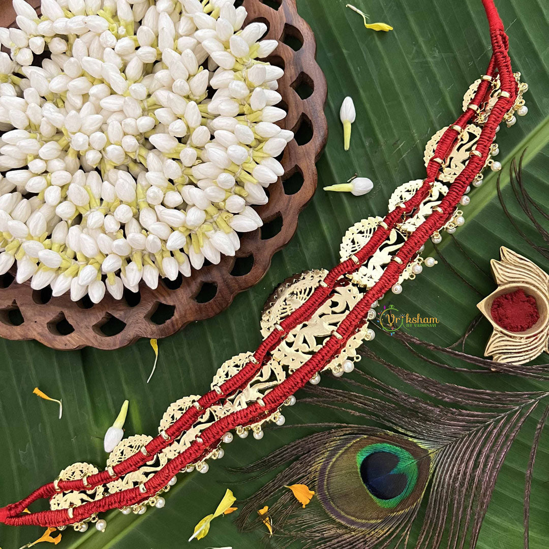 Vriksham Classic Precious Kemp Nataraja Hipbelt-Pearl-Red Green & White-G20490