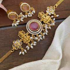 Premium Lakshmi Choker Neckpiece-Pastel Pink-Rice Pearls-G12817