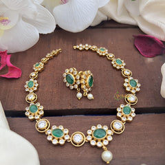 Gold Look Alike Green AD Stone Neckpiece-G14630