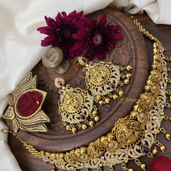 Vriksham Peacock With Lakshmi High Neck Choker-Green-Gold Bead-G18901