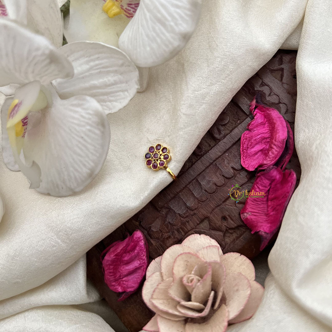 Vriksham Classic Floral Round Red Stone Press Naths/Nose Pin-G19794