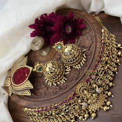 Vriksham Antique Finished Goddess Lakshmi High Neck Choker-Gold Bead-G18899
