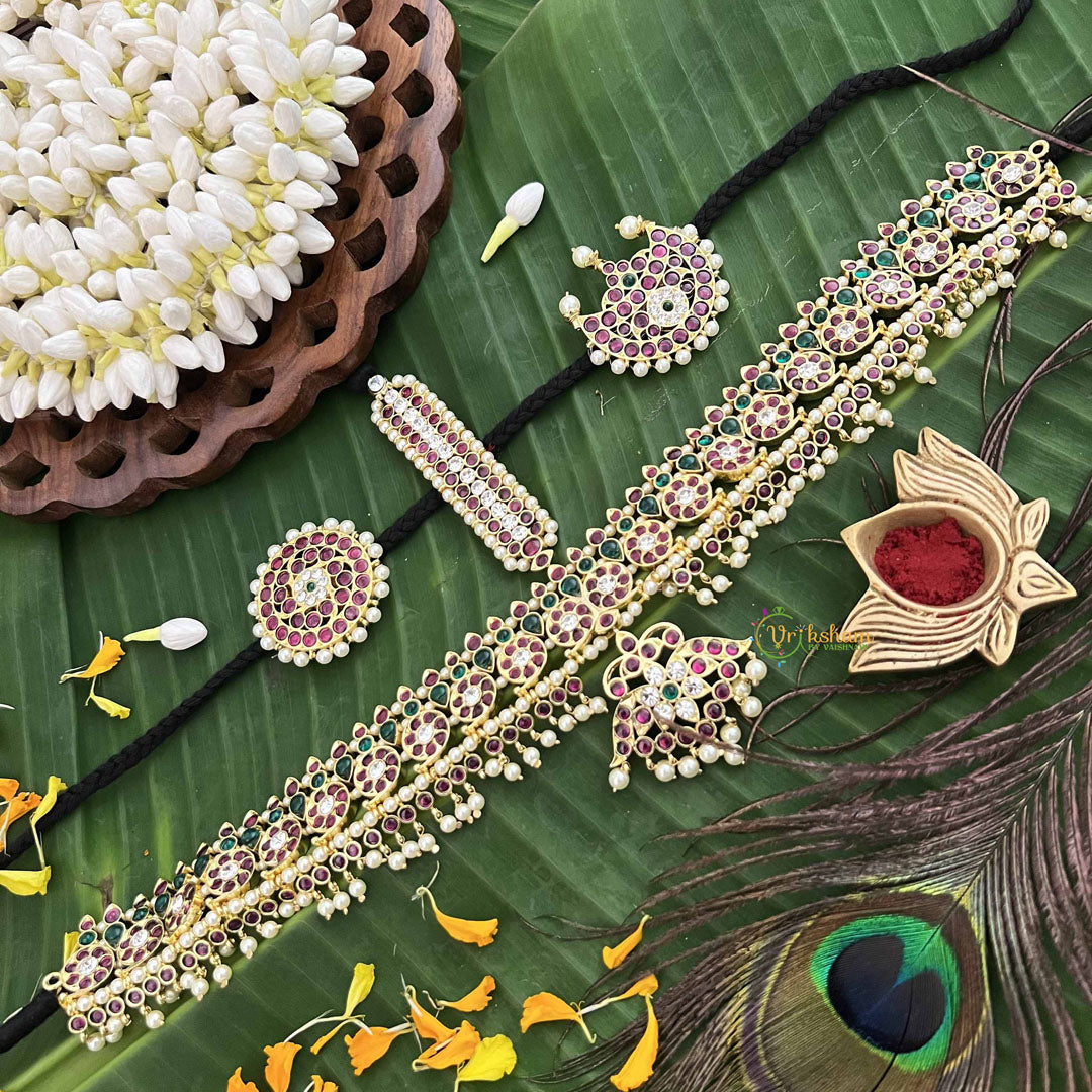 Vriksham Precious Gold Polish Kemp Mang Tikka & Chandran & Suryan-Red Green & White-Pearl-G20493