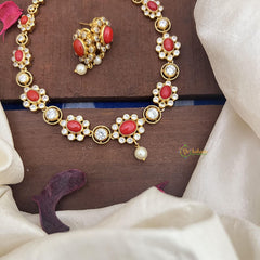 Gold Look Alike AD Stone Neckpiece-Coral-G14632