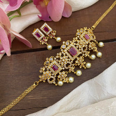 Elegant Red AD Stone Choker Neckpiece -Pearl- G12881