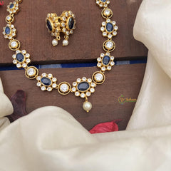 Gold Look Alike Blue AD Stone Neckpiece-G14635