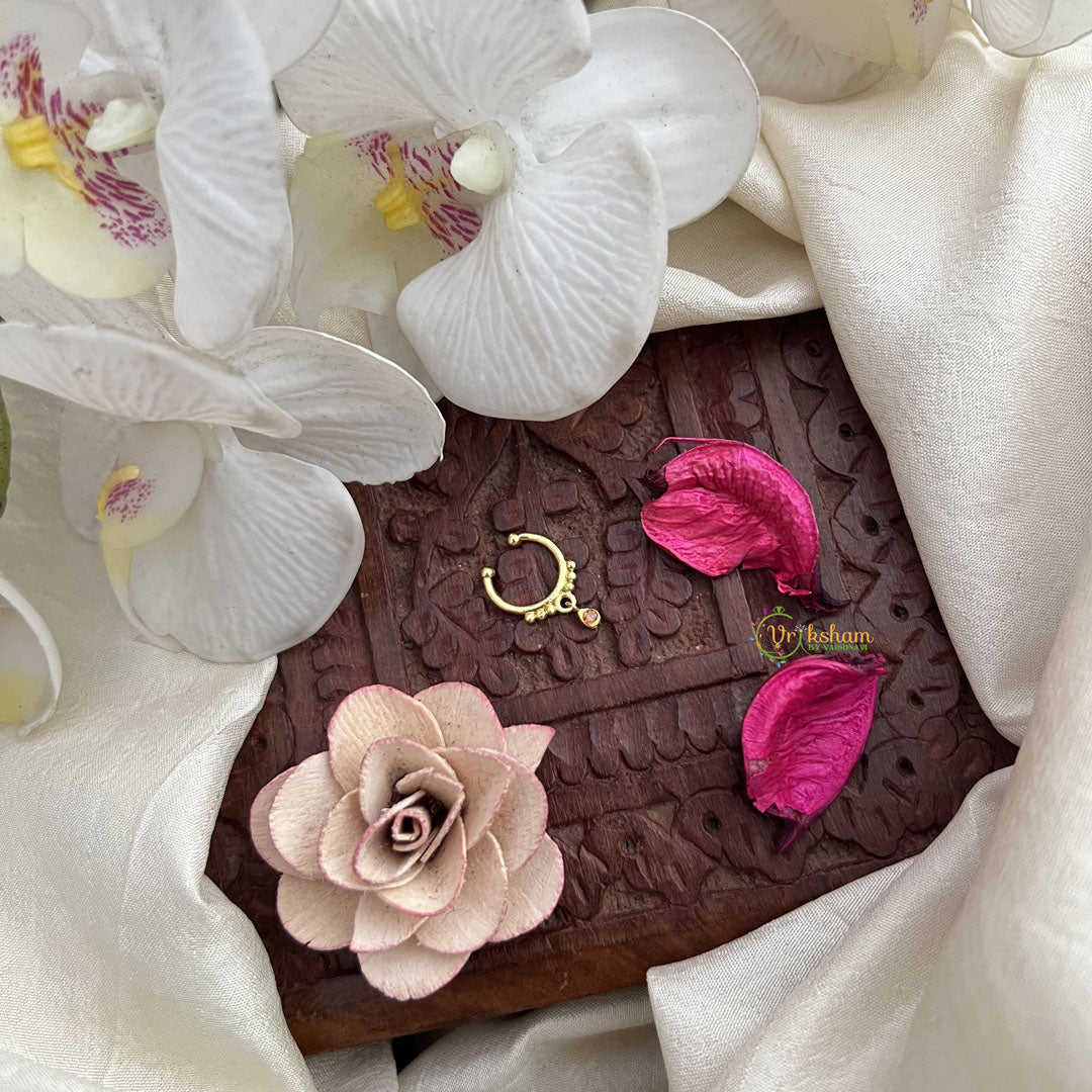 Vriksham Classic Petite Gold Nath – Delicate Septum Ring-Red-G19818