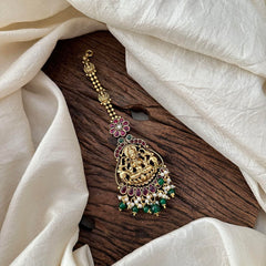 Antique Lakshmi Maang Tikka-Green Bead-Pearl-G13562