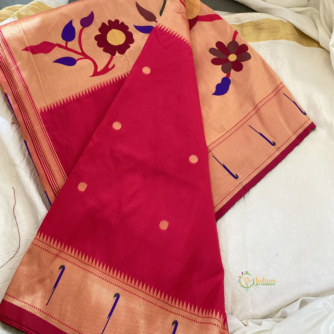 Kumkum Red Shilpa Shetty Saree - Paithani Semi Silk Saree -VS3627