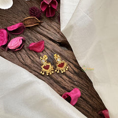 Traditional Kerala Palakka Earrings-Red-Golden Pearl-G15347