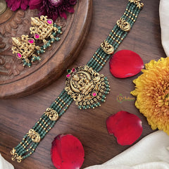 Vriksham Lakshmi Temple Choker-Red Green-Pastel Green Bead-G18926