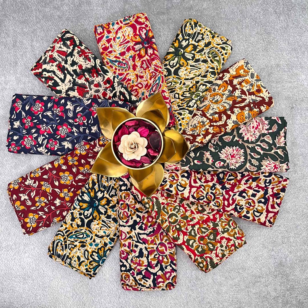 Vriksham Indigo Printed Cotton Fabric Floral & Geometric Patterns Blouse Bits-Set Of 10-VS5046