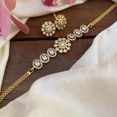 Designer AD Stone Floral Choker-White-G12900