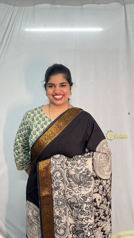 Vriksham Black Kalamkari Saree with Nizam Border-VS4220