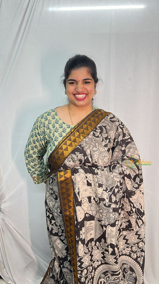 Vriksham Black Kalamkari Saree with Nizam Border-VS4218