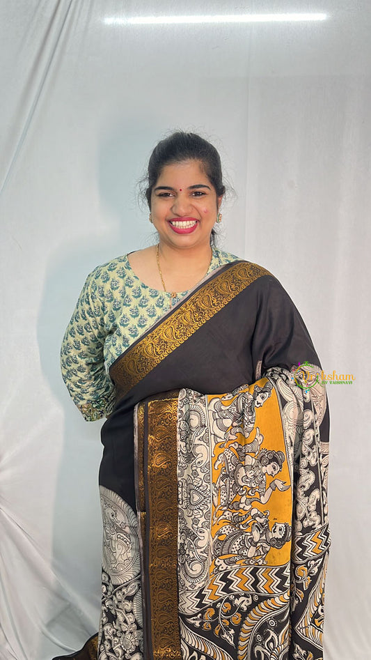 Vriksham Black Kalamkari Saree with Nizam Border-VS4209