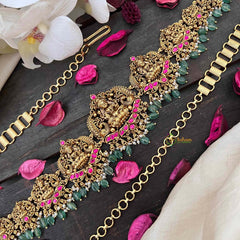 Vriksham Bridal Lakshmi Idol Hipchain-Red-Green Bead-G21203