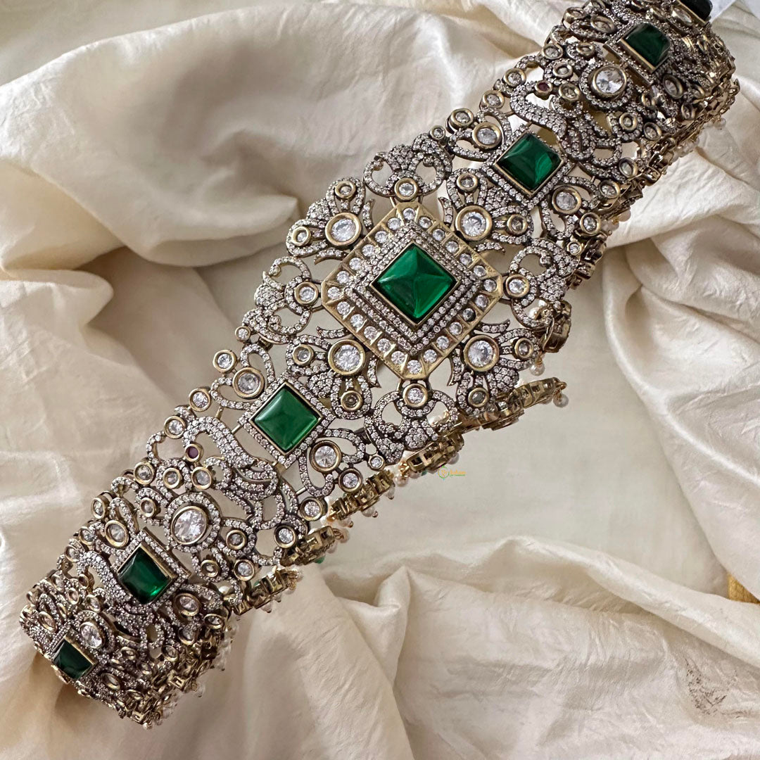 Premium Victorian Diamond Bridal Hip belt-Green-VV1396