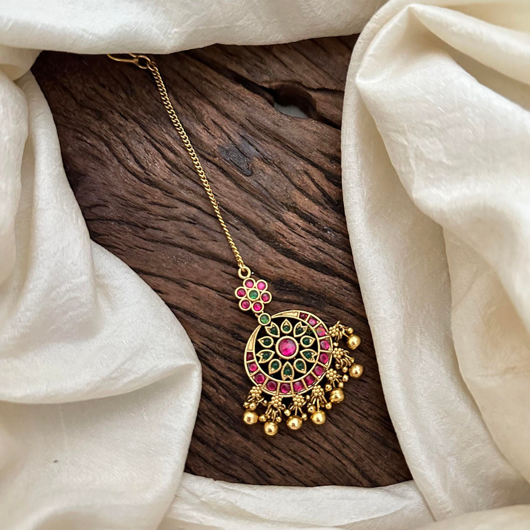 Gold Look Alike Maang Tikka-Gold Bead-G13582