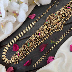 Vriksham Designer Elephant & Lakshmi With Leaf Nakshi Bridal Hipchain-Red Green-Gold Bead-G21197