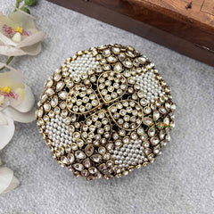 Vriksham Antique Gold Kundan & Pearl Studded With Hair Bun Cage Accessory-H1278