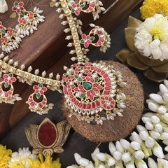 Vriksham Diva Style Kundan Jadau Neckpiece-Red White-Rice Pearl-J3332