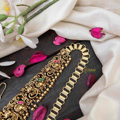 Vriksham Designer Elephant & Lakshmi With Leaf Nakshi Bridal Hipchain-Red Green-Gold Bead-G21197