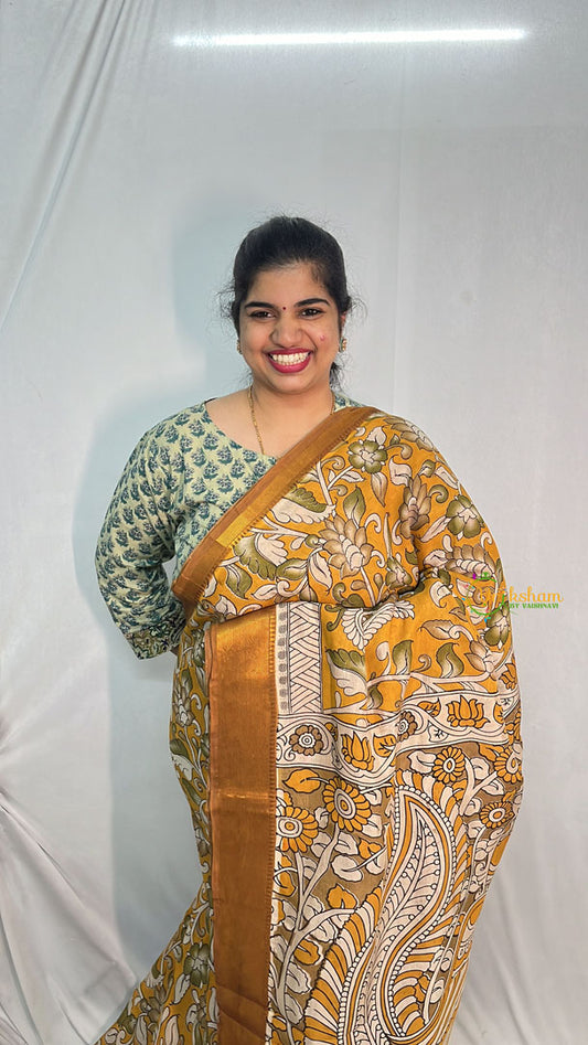 Vriksham Mustered Kalamkari Saree with Nizam Border-VS4207