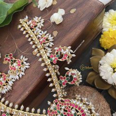 Vriksham Diva Style Kundan Jadau Neckpiece-Red White-Rice Pearl-J3332