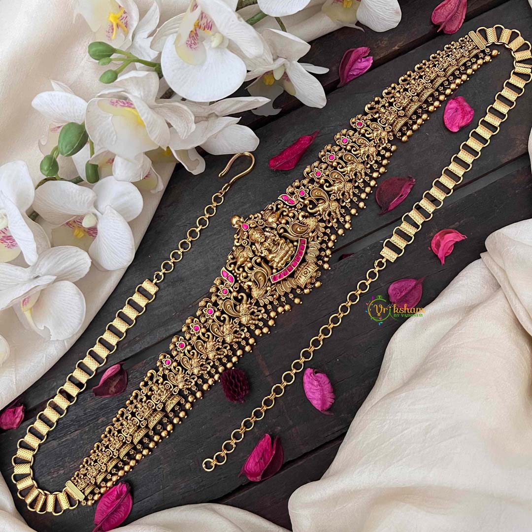 Vriksham Designer Gaj Lakshmi Nakshi Bridal Hipchain-Gold Bead-G21195