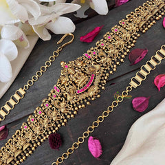 Vriksham Designer Gaj Lakshmi Nakshi Bridal Hipchain-Gold Bead-G21195
