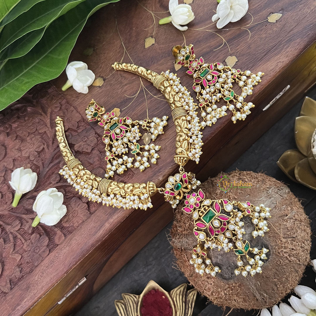 Vriksham Designer Lotus With Floral Hasli With Gold Plated Neckpiece-Pearal-J3305