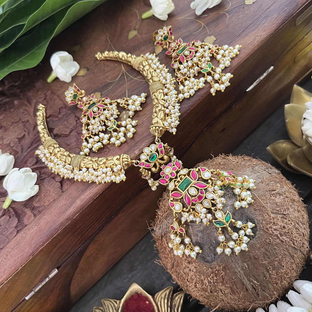 Vriksham Designer Lotus With Floral Hasli With Gold Plated Neckpiece-Pearal-J3305