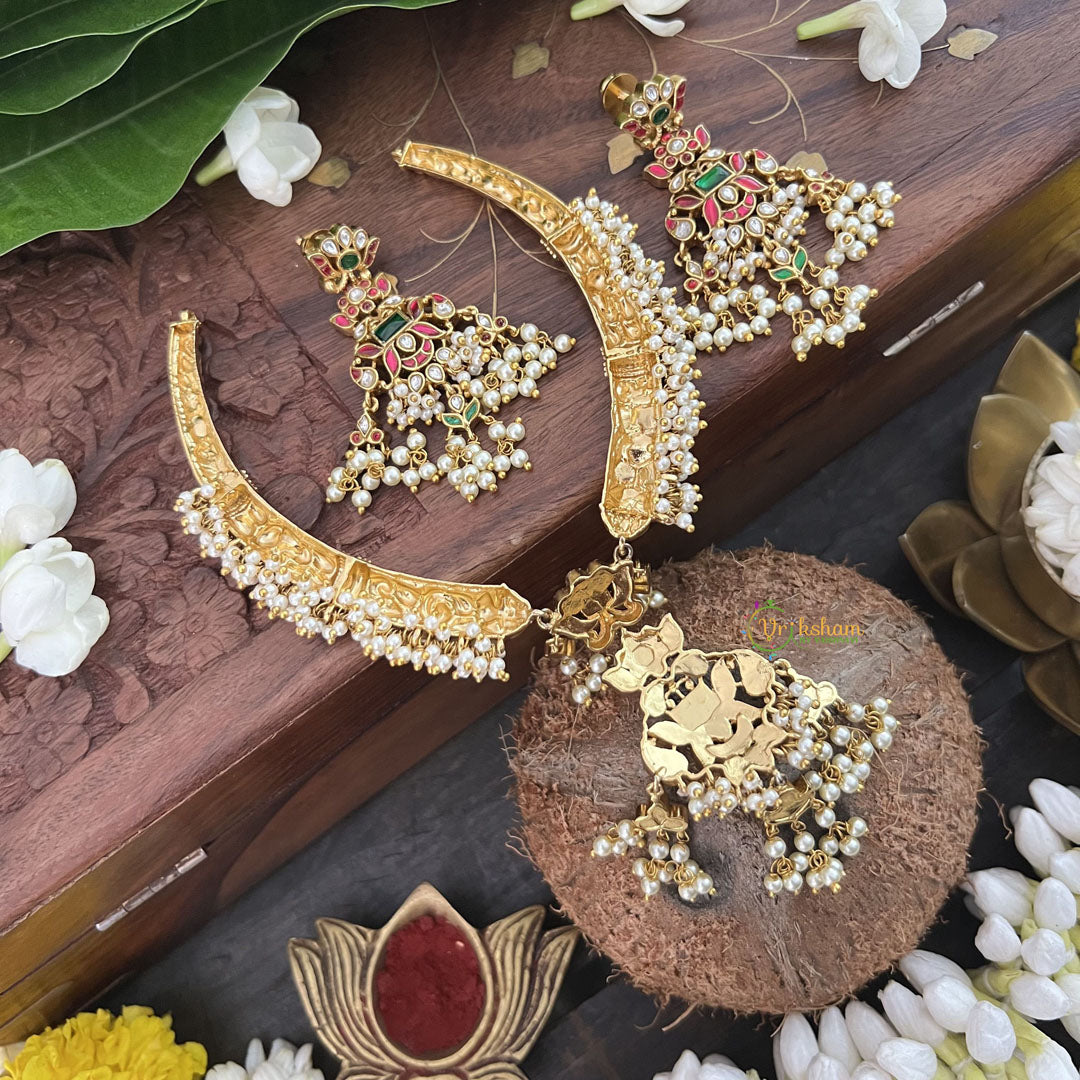 Vriksham Designer Lotus With Floral Hasli With Gold Plated Neckpiece-Pearal-J3305
