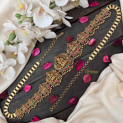 Vriksham Bridal Lakshmi Idol Hipchain-Red Green-Gold Bead-G21201